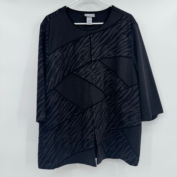 Maggie Barnes Catherines Top Women 1X Black Cardigan Sweater Office Animal Print - Picture 1 of 9